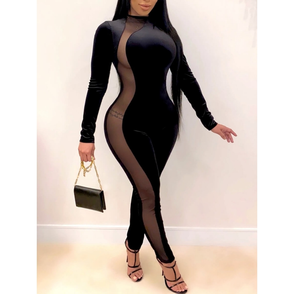 Long sleeve sheer side jumpsuit